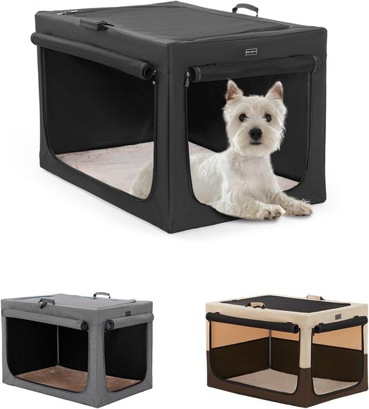 26 Inch Soft Dog Crate, Adjustable Design Soft Kennel with Chew Proof Mesh Windows & Thicken Mat, Ideal for Indoor & Outdoor Travel Black